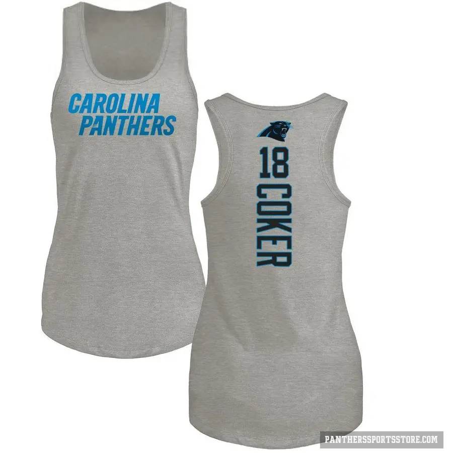 Women's ＃18 Jalen Coker Carolina Panthers Ash Backer Tank Top