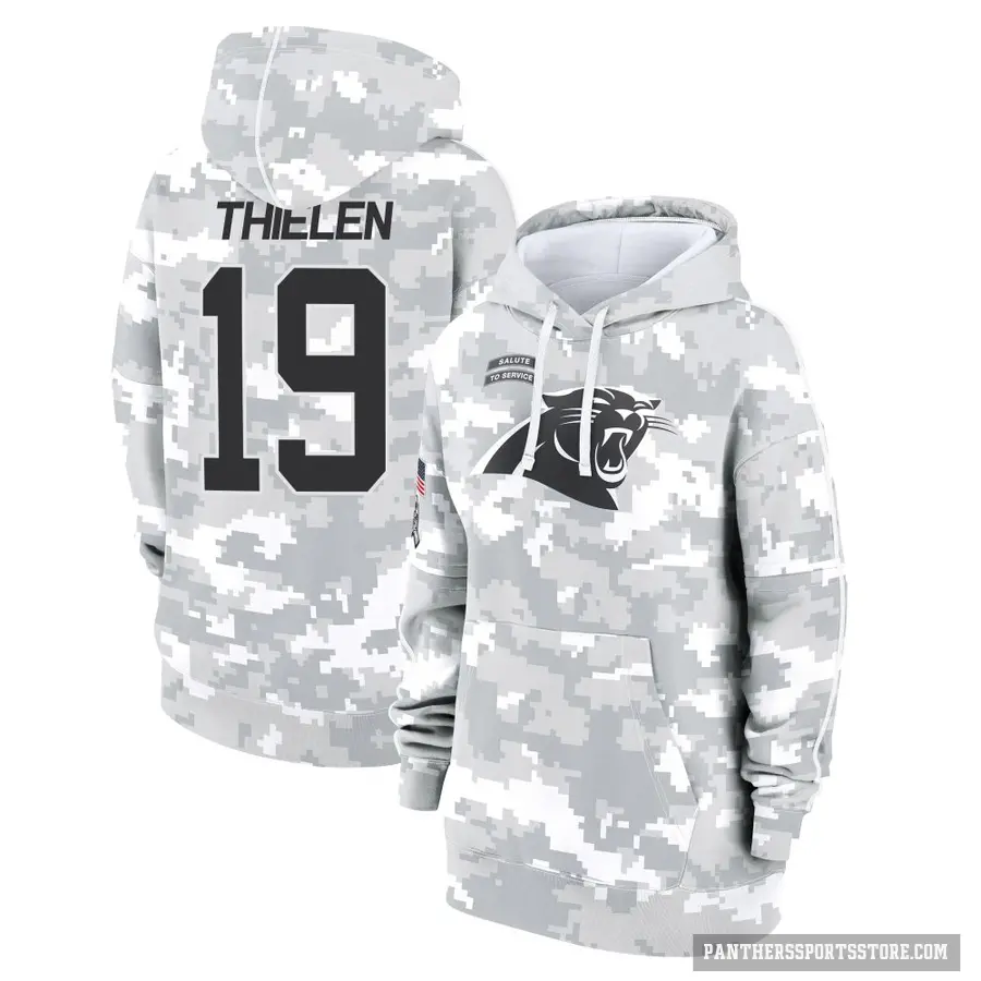Women's ＃19 Adam Thielen Carolina Panthers Arctic Camo 2024 Salute to Service Club Fleece Pullover Hoodie