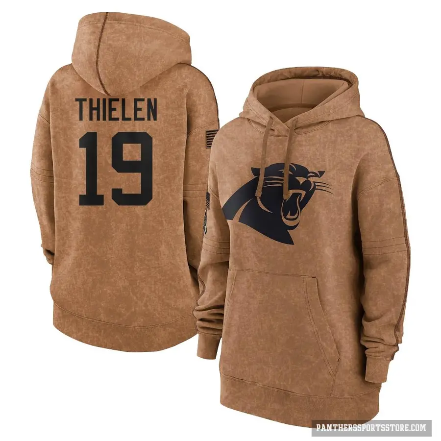Women's ＃19 Adam Thielen Carolina Panthers Brown 2023 Salute To Service Pullover Hoodie