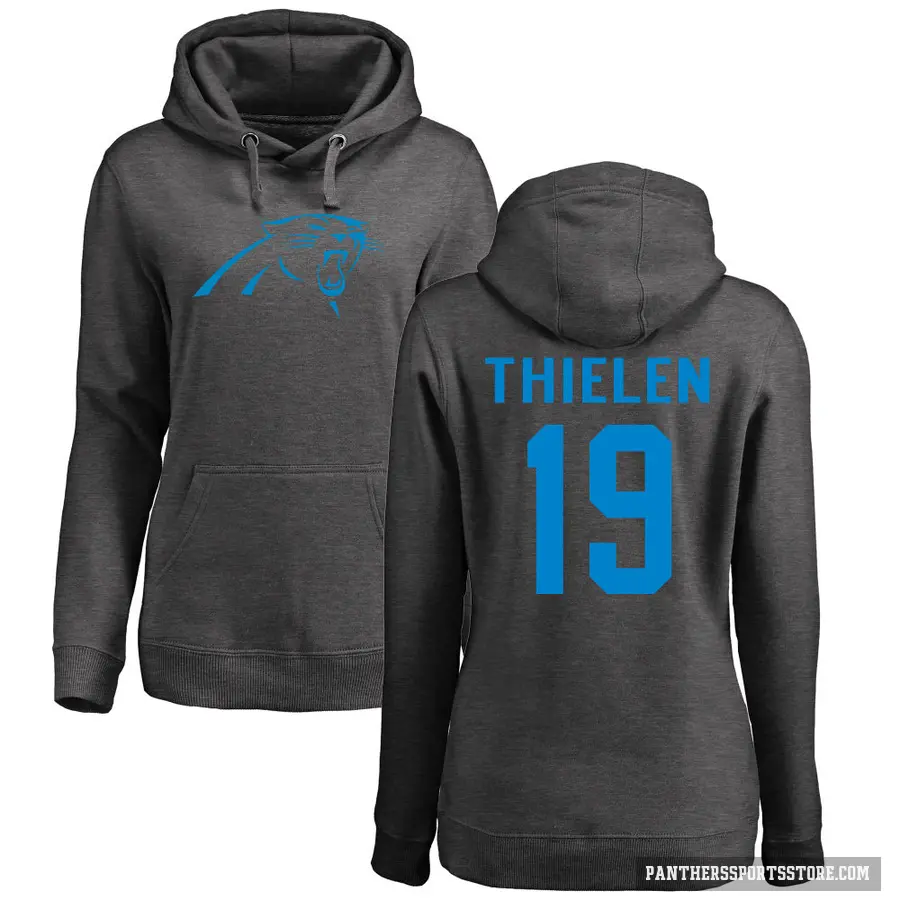 Women's ＃19 Adam Thielen Carolina Panthers Pro Line by Branded Ash One Color Pullover Hoodie