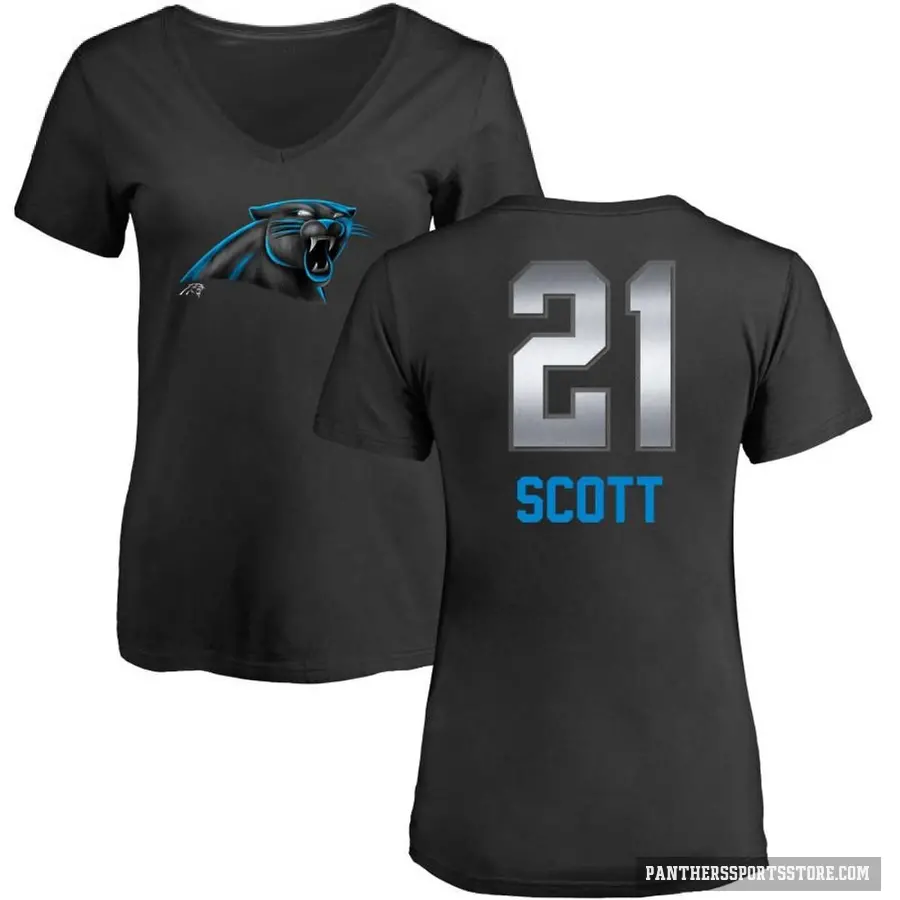 Women's ＃21 Nick Scott Carolina Panthers Black Midnight Mascot T-Shirt