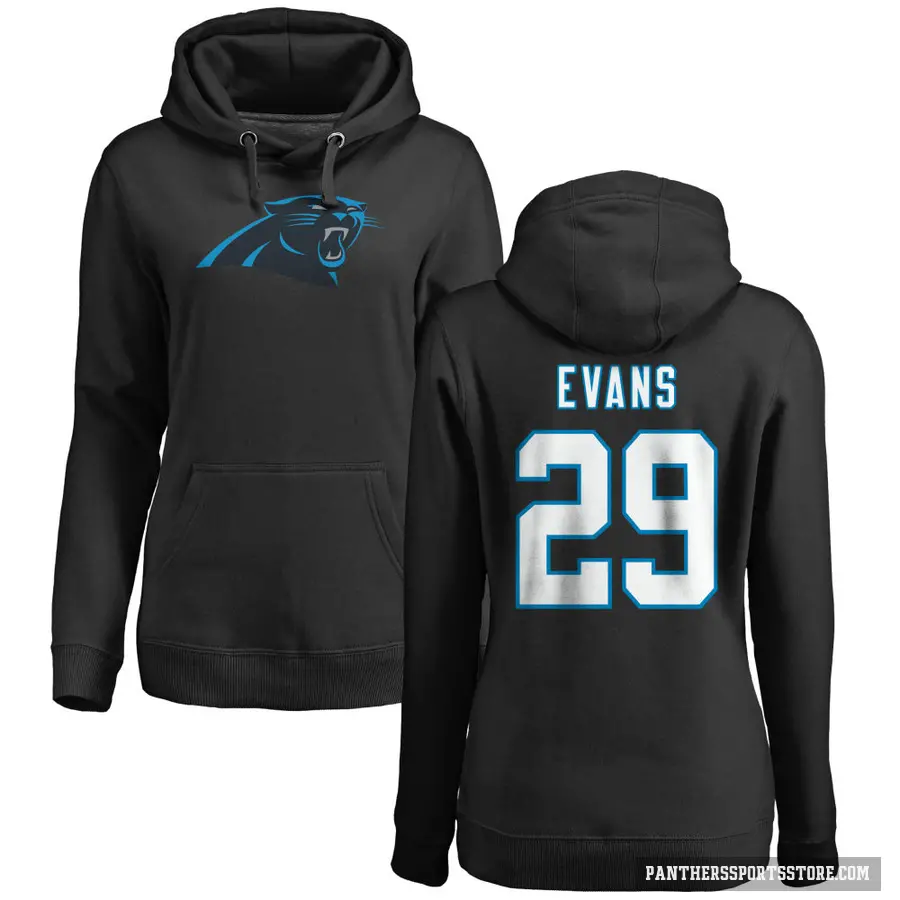 Women's ＃29 Akayleb Evans Carolina Panthers Black Pro Line Logo Pullover Hoodie