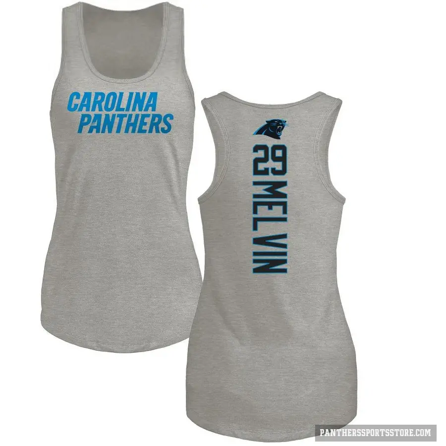 Women's ＃29 Rashaan Melvin Carolina Panthers Ash Backer Tank Top