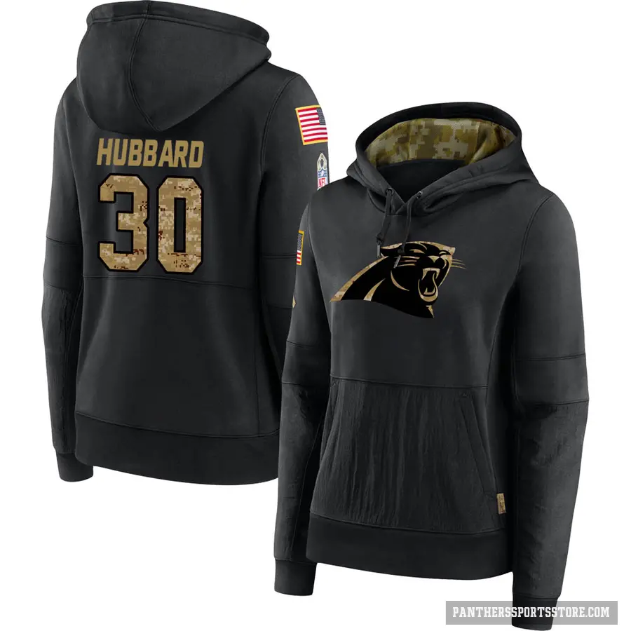 Women's ＃30 Chuba Hubbard Carolina Panthers Black 2020 Salute to Service Sideline Performance Pullover Hoodie