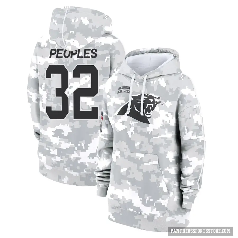 Women's ＃32 Camerun Peoples Carolina Panthers Arctic Camo 2024 Salute to Service Club Fleece Pullover Hoodie