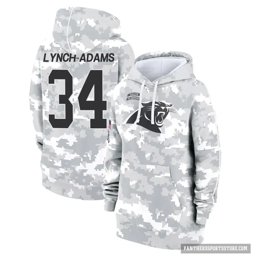 Women's ＃34 Kay'Ron Lynch-Adams Carolina Panthers Arctic Camo 2024 Salute to Service Club Fleece Pullover Hoodie