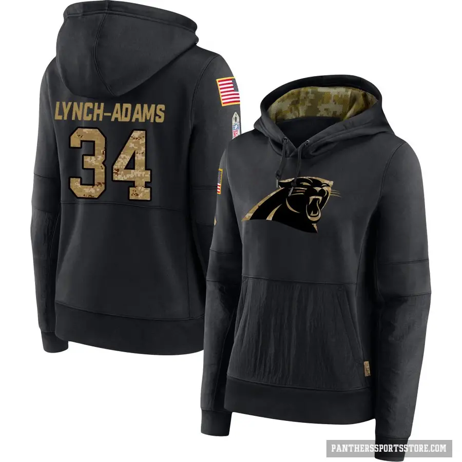 Women's ＃34 Kay'Ron Lynch-Adams Carolina Panthers Black 2020 Salute to Service Sideline Performance Pullover Hoodie