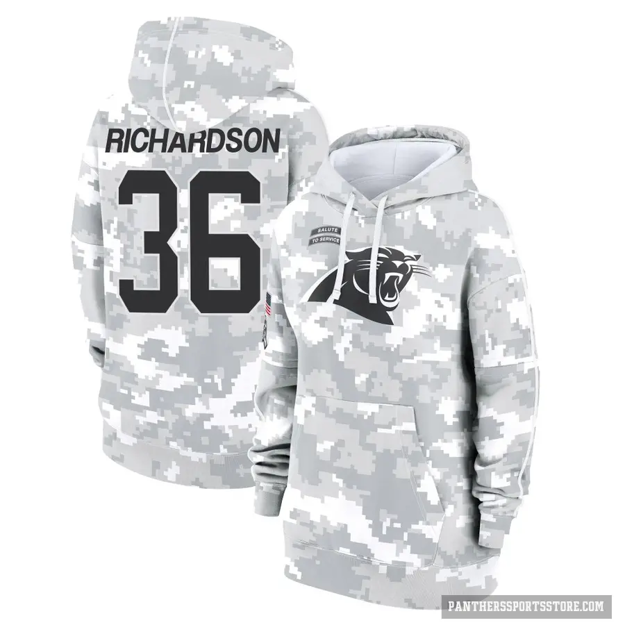 Women's ＃36 Demani Richardson Carolina Panthers Arctic Camo 2024 Salute to Service Club Fleece Pullover Hoodie