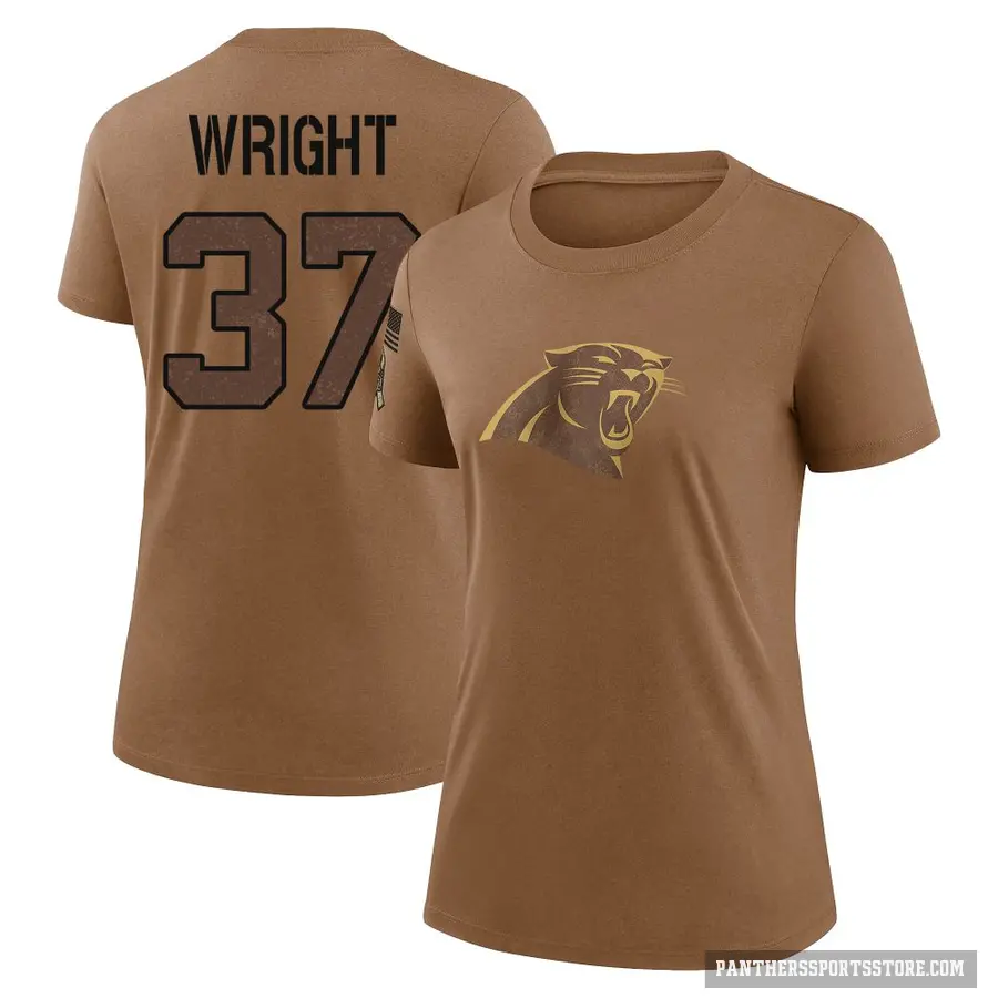 Women's ＃37 Matthew Wright Carolina Panthers Brown 2023 Salute To Service Performance T-Shirt