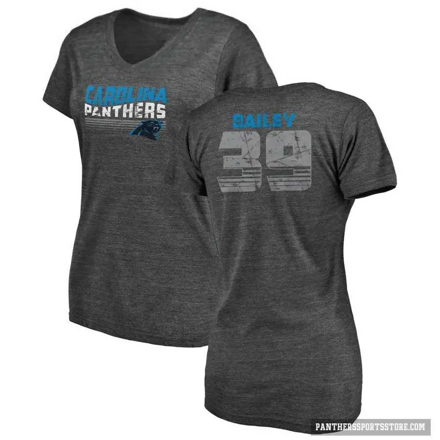 Women's ＃39 Emani Bailey Carolina Panthers Black Retro V-Neck T-Shirt
