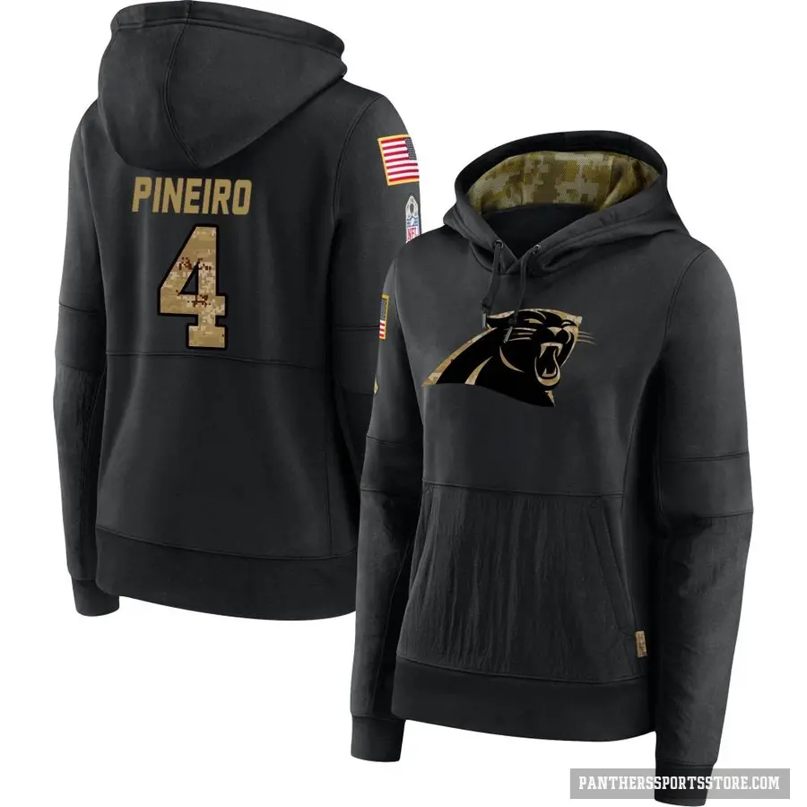 Women's ＃4 Eddy Pineiro Carolina Panthers Black 2020 Salute to Service Sideline Performance Pullover Hoodie