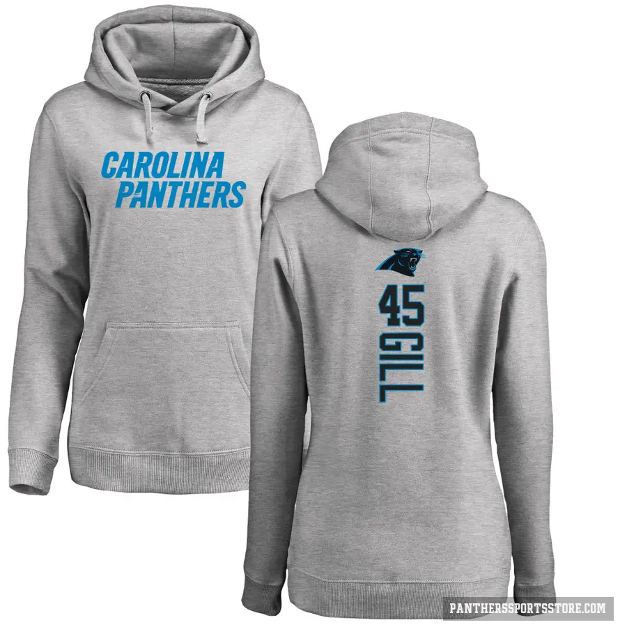 Women's ＃45 Cam Gill Carolina Panthers Pro Line Ash Backer Pullover Hoodie