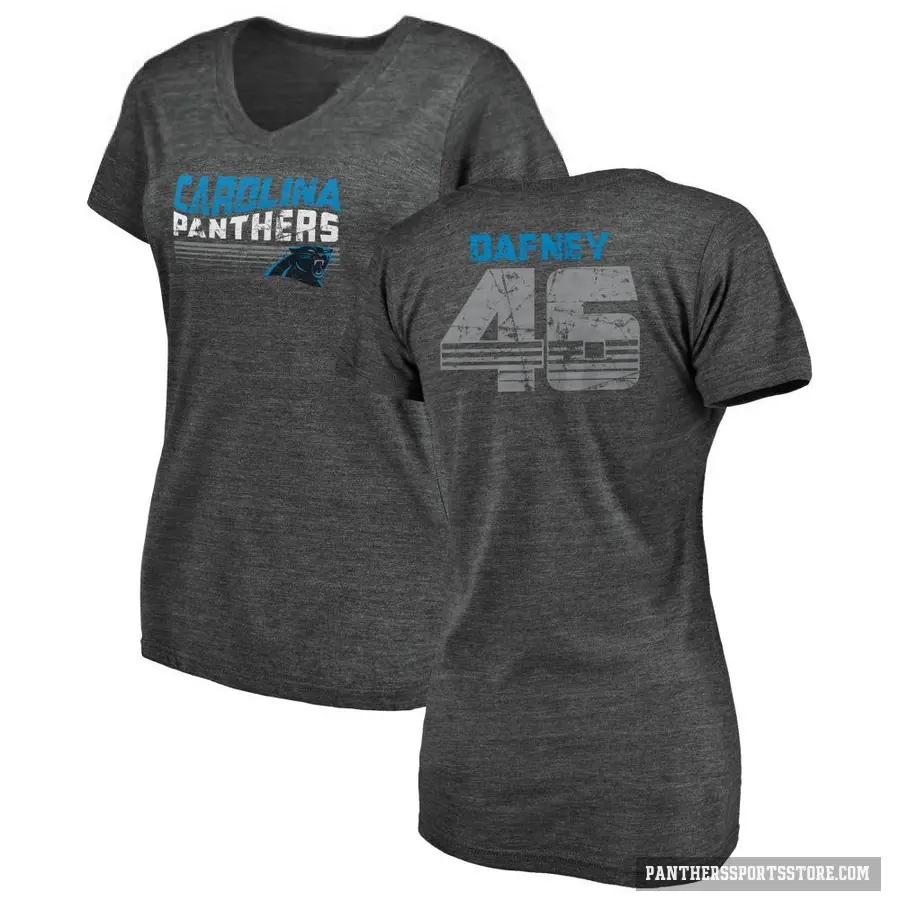 Women's ＃46 Dominique Dafney Carolina Panthers Black Retro V-Neck T-Shirt