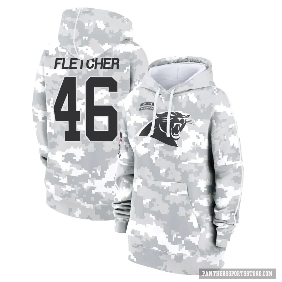 Women's ＃46 Thomas Fletcher Carolina Panthers Arctic Camo 2024 Salute to Service Club Fleece Pullover Hoodie