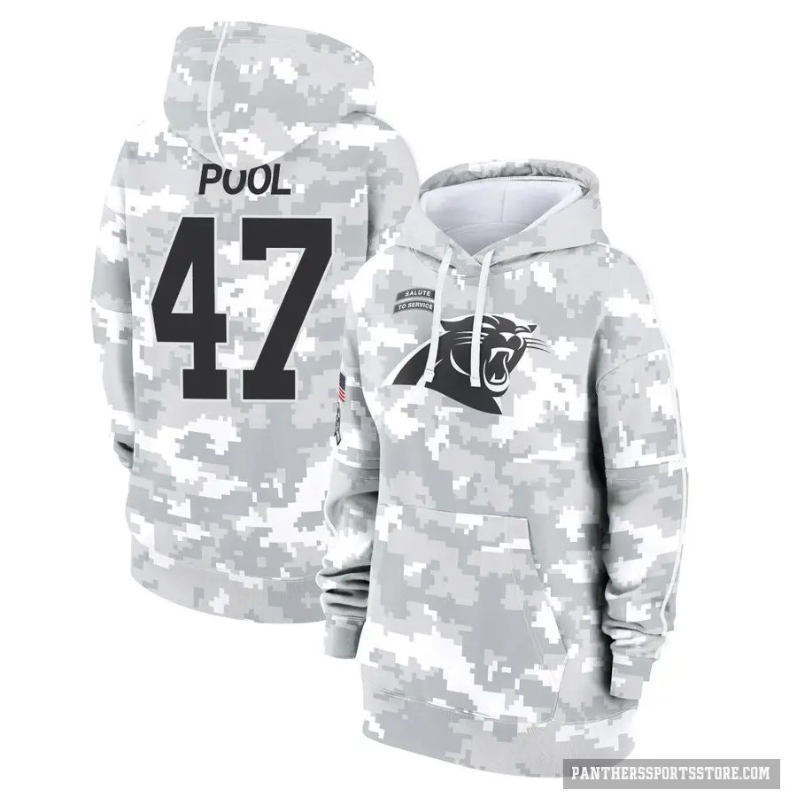 Women's ＃47 Bumper Pool Carolina Panthers Arctic Camo 2024 Salute to Service Club Fleece Pullover Hoodie