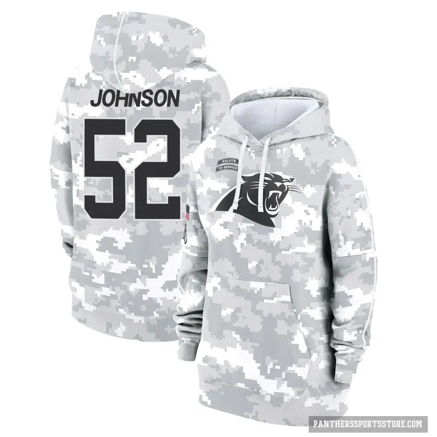 Women's ＃52 DJ Johnson Carolina Panthers Arctic Camo 2024 Salute to Service Club Fleece Pullover Hoodie