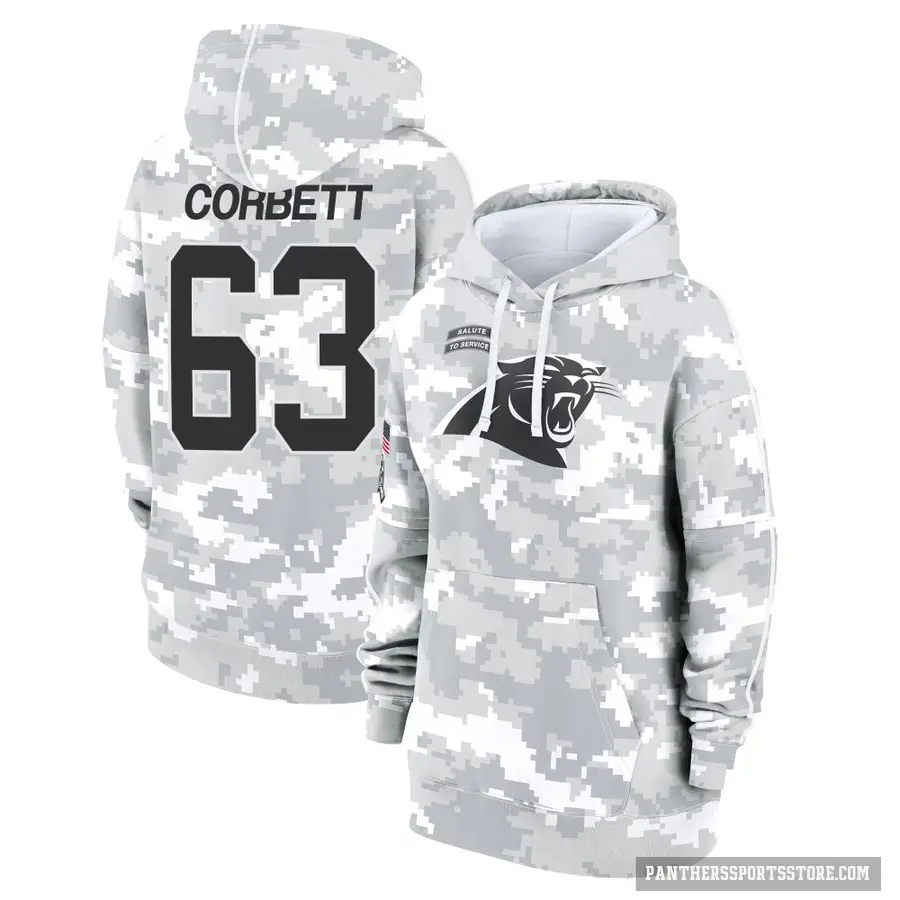 Women's ＃63 Austin Corbett Carolina Panthers Arctic Camo 2024 Salute to Service Club Fleece Pullover Hoodie