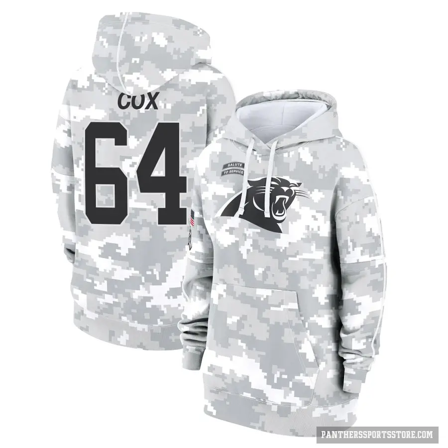 Women's ＃64 Bryan Cox Carolina Panthers Arctic Camo 2024 Salute to Service Club Fleece Pullover Hoodie