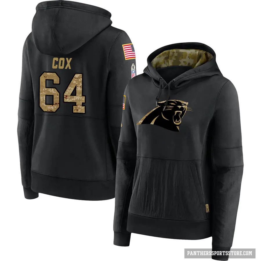 Women's ＃64 Bryan Cox Carolina Panthers Black 2020 Salute to Service Sideline Performance Pullover Hoodie