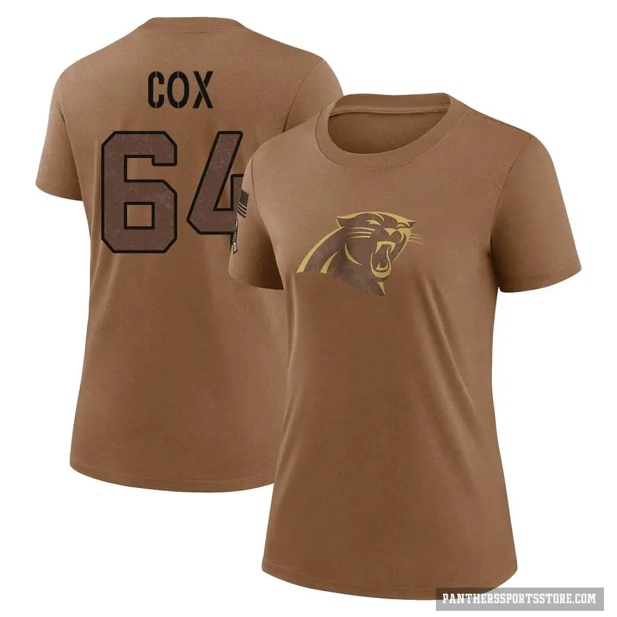 Women's ＃64 Bryan Cox Carolina Panthers Brown 2023 Salute To Service Performance T-Shirt