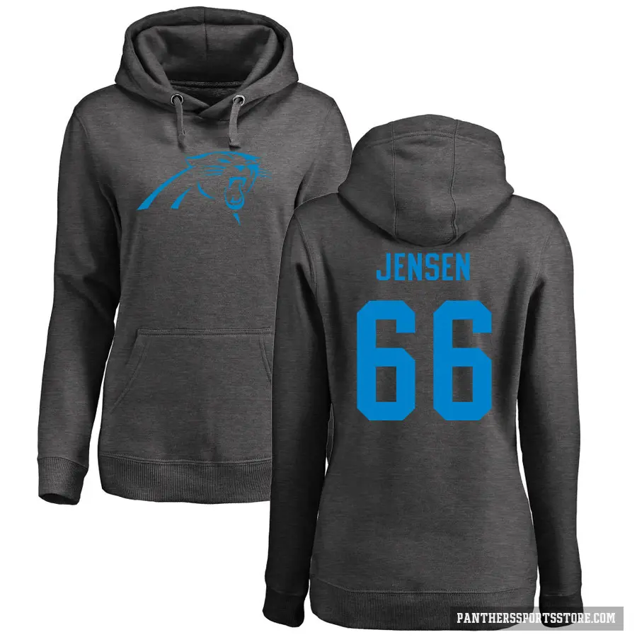 Women's ＃66 Nash Jensen Carolina Panthers Pro Line by Branded Ash One Color Pullover Hoodie