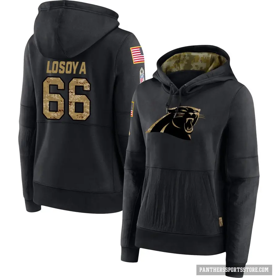 Women's ＃66 Steven Losoya Carolina Panthers Black 2020 Salute to Service Sideline Performance Pullover Hoodie