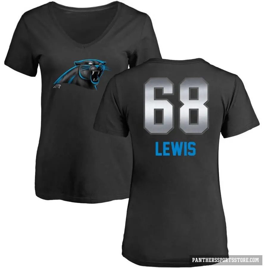 Women's ＃68 Damien Lewis Carolina Panthers Black Midnight Mascot T-Shirt