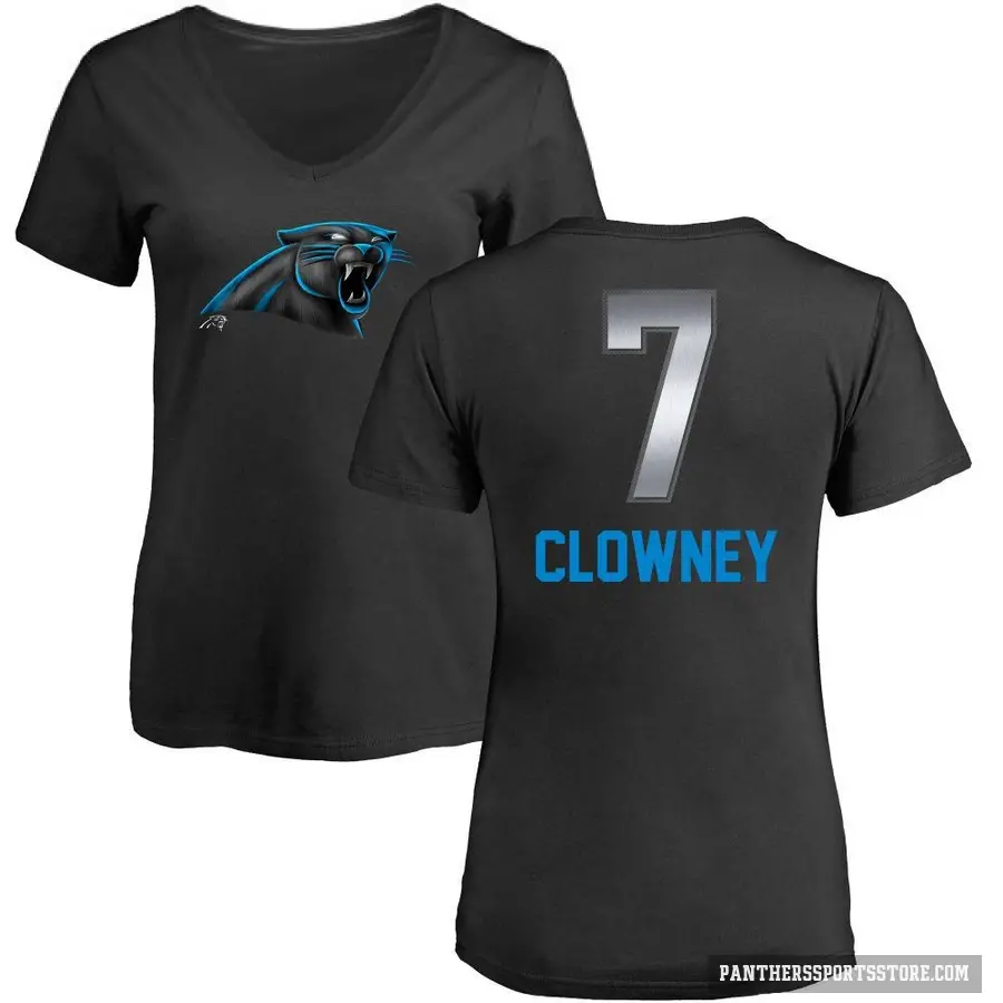 Women's ＃7 Jadeveon Clowney Carolina Panthers Black Midnight Mascot T-Shirt