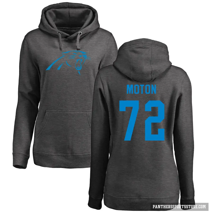 Women's ＃72 Taylor Moton Carolina Panthers Pro Line by Branded Ash One Color Pullover Hoodie