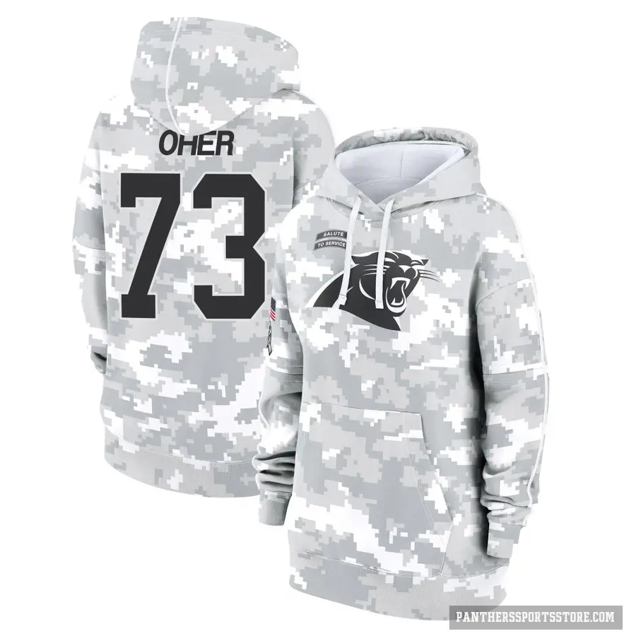 Women's ＃73 Michael Oher Carolina Panthers Arctic Camo 2024 Salute to Service Club Fleece Pullover Hoodie