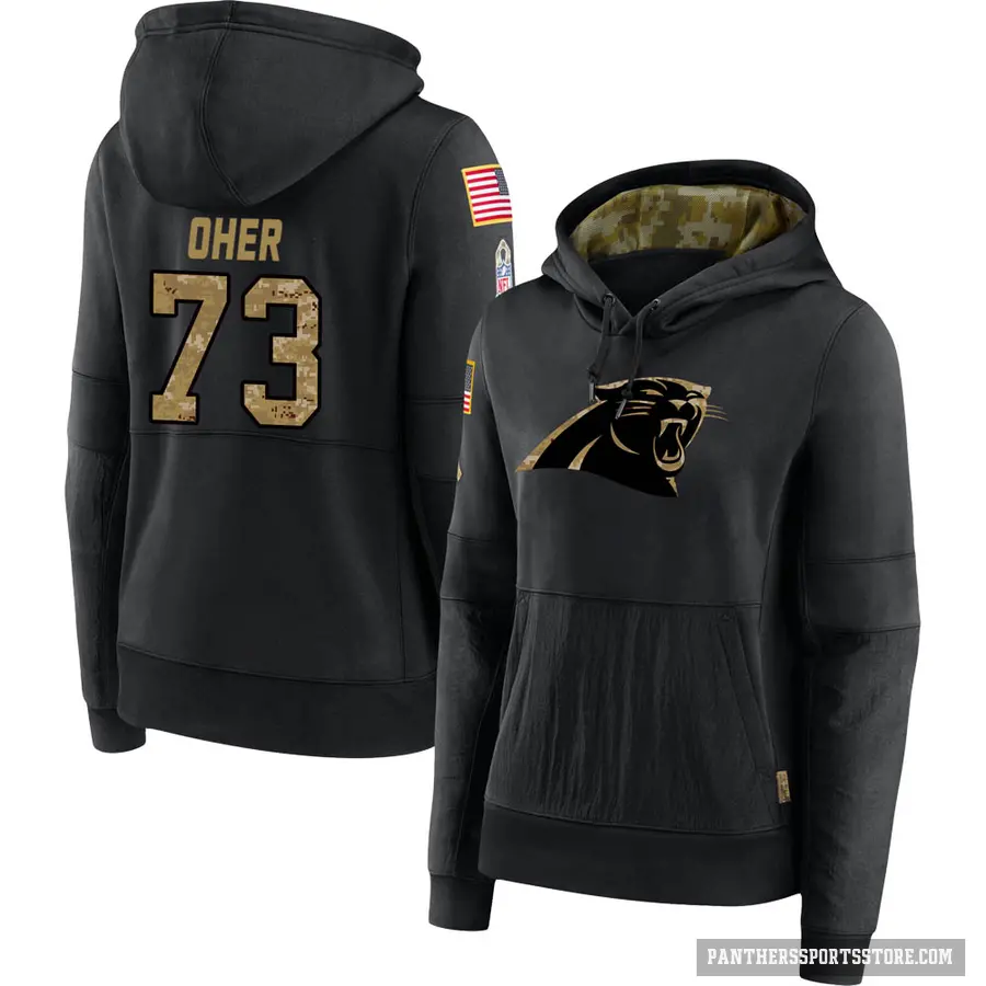 Women's ＃73 Michael Oher Carolina Panthers Black 2020 Salute to Service Sideline Performance Pullover Hoodie
