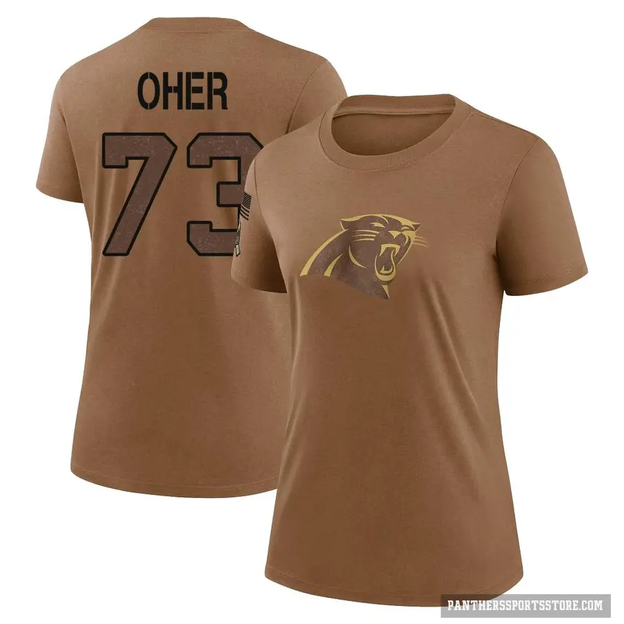 Women's ＃73 Michael Oher Carolina Panthers Brown 2023 Salute To Service Performance T-Shirt