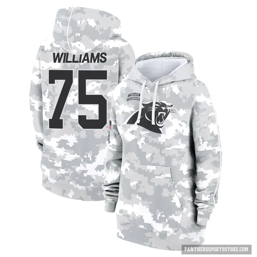 Women's ＃75 DeShawn Williams Carolina Panthers Arctic Camo 2024 Salute to Service Club Fleece Pullover Hoodie