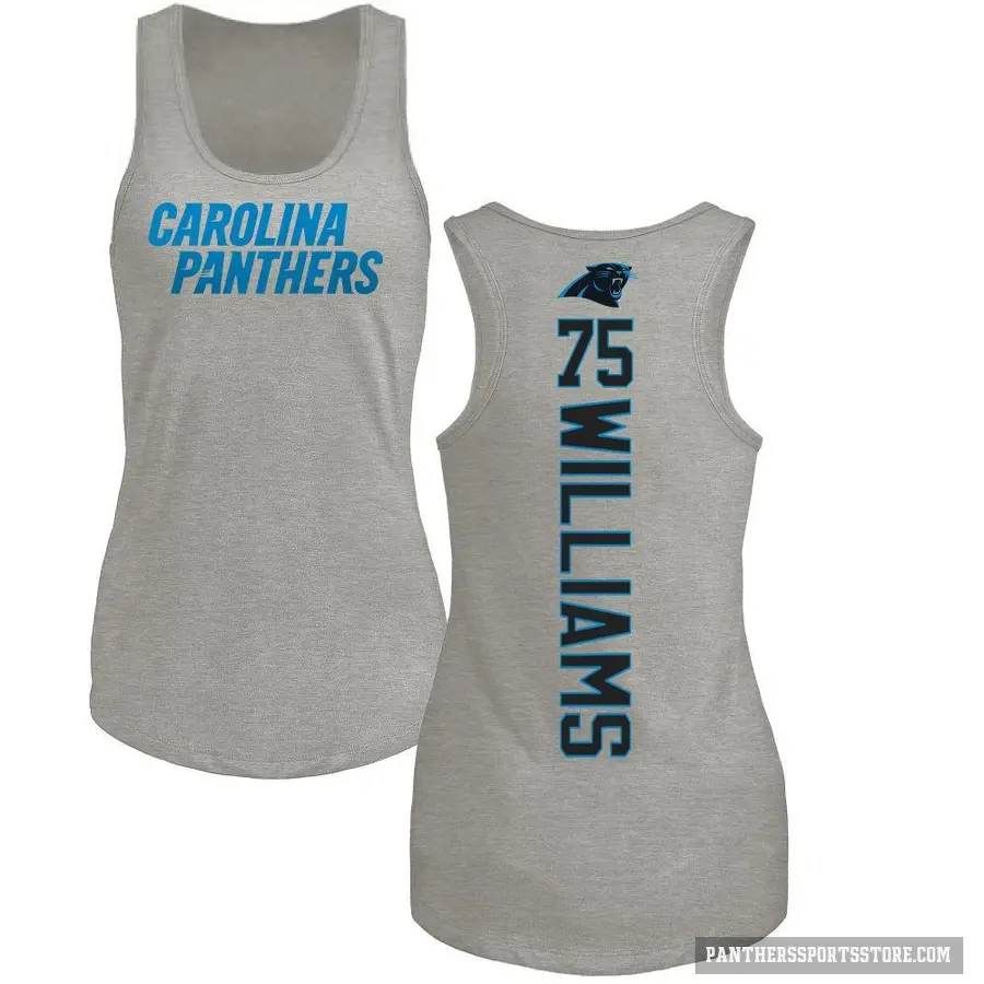 Women's ＃75 DeShawn Williams Carolina Panthers Ash Backer Tank Top