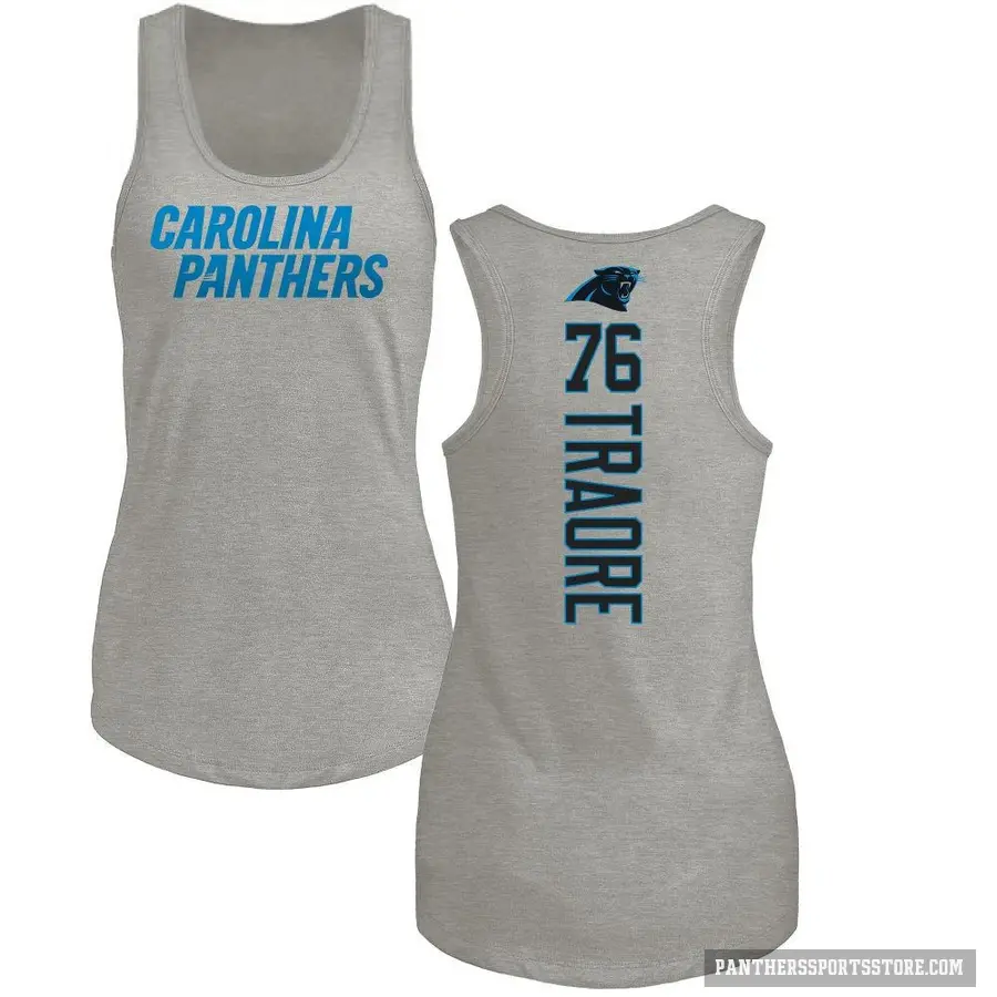 Women's ＃76 Badara Traore Carolina Panthers Ash Backer Tank Top