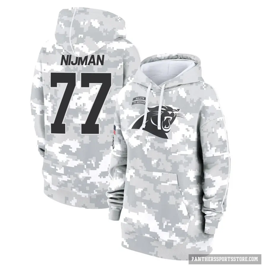 Women's ＃77 Yosh Nijman Carolina Panthers Arctic Camo 2024 Salute to Service Club Fleece Pullover Hoodie