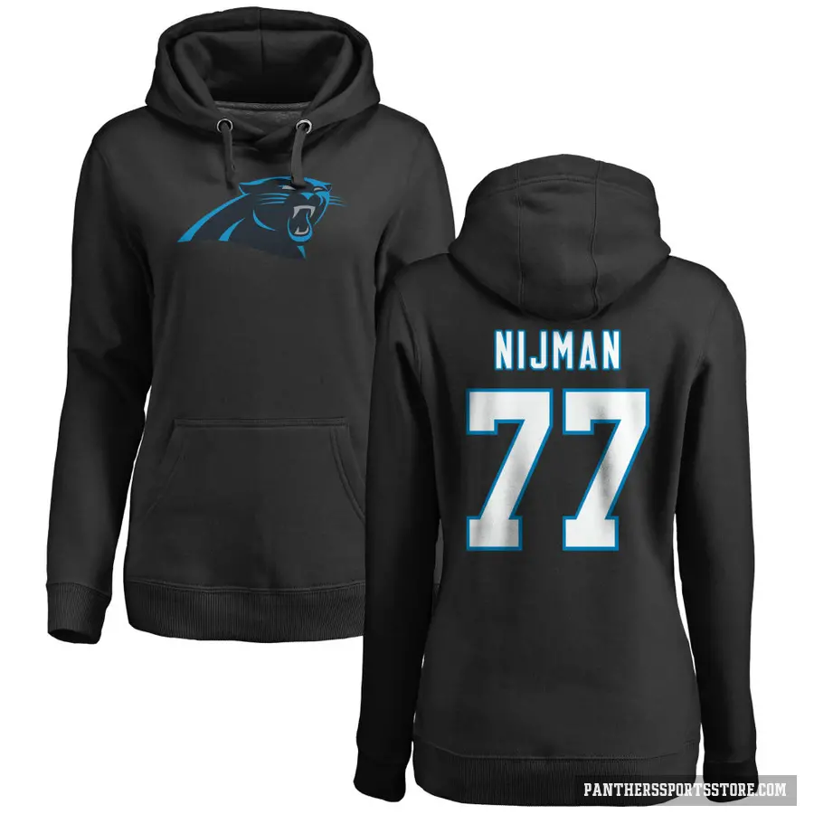 Women's ＃77 Yosh Nijman Carolina Panthers Black Pro Line Logo Pullover Hoodie