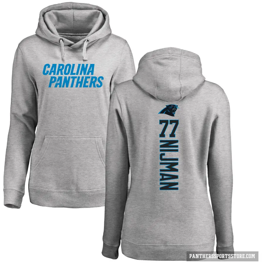 Women's ＃77 Yosh Nijman Carolina Panthers Pro Line Ash Backer Pullover Hoodie