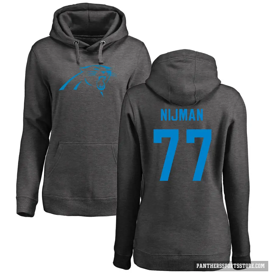 Women's ＃77 Yosh Nijman Carolina Panthers Pro Line by Branded Ash One Color Pullover Hoodie