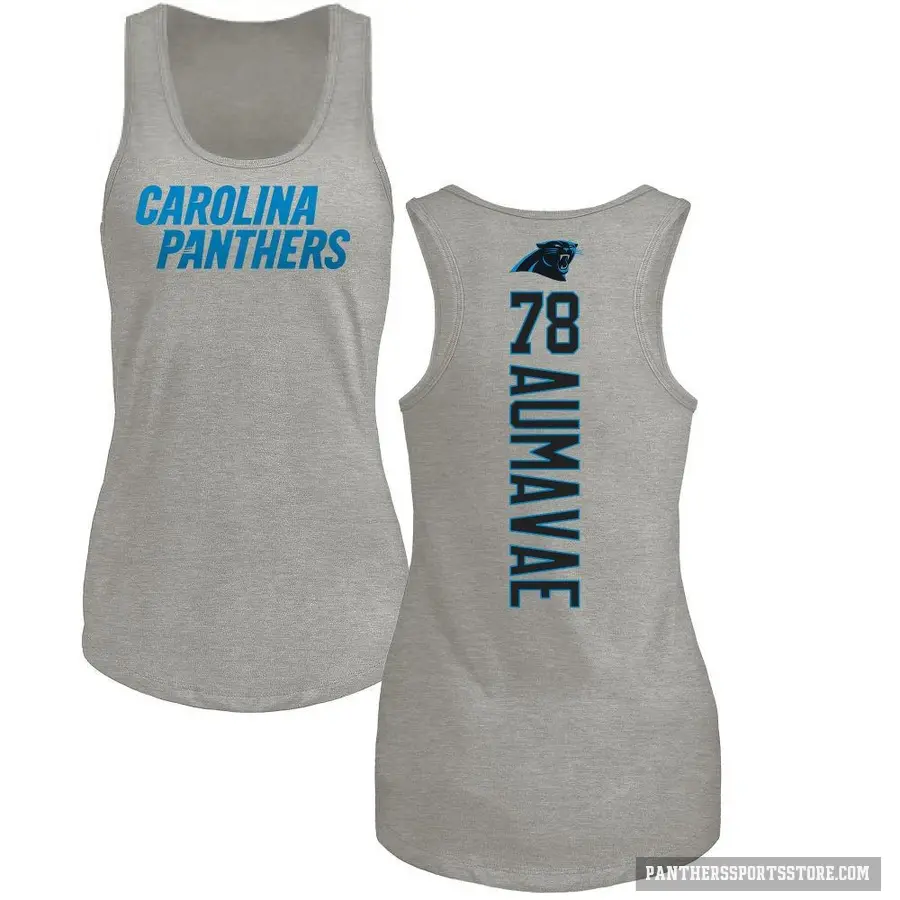 Women's ＃78 Popo Aumavae Carolina Panthers Ash Backer Tank Top