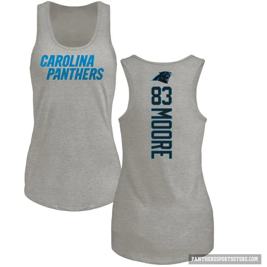 Women's ＃83 David Moore Carolina Panthers Ash Backer Tank Top