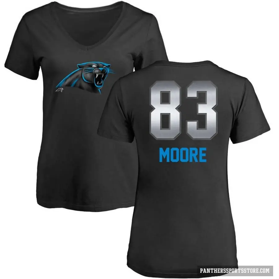 Women's ＃83 David Moore Carolina Panthers Black Midnight Mascot T-Shirt