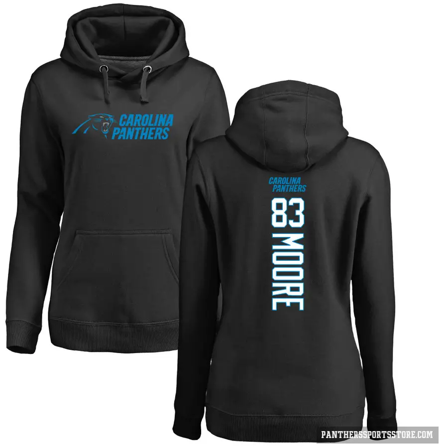 Women's ＃83 David Moore Carolina Panthers Black Pro Line Backer Pullover Hoodie