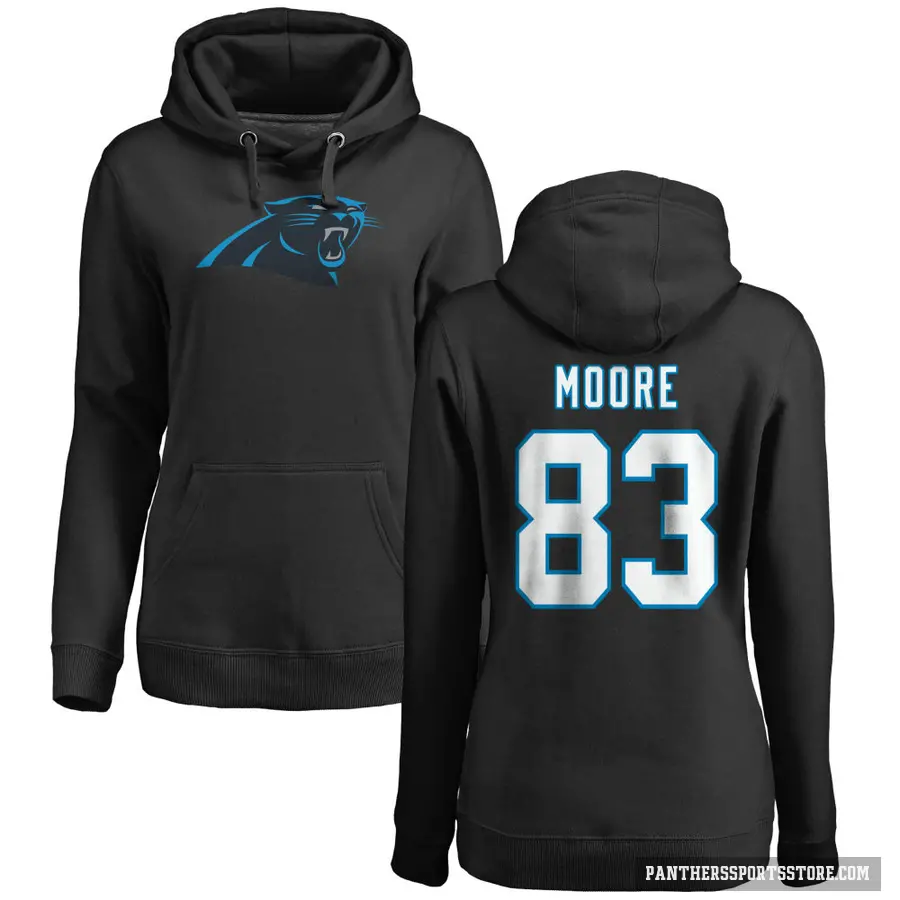 Women's ＃83 David Moore Carolina Panthers Black Pro Line Logo Pullover Hoodie