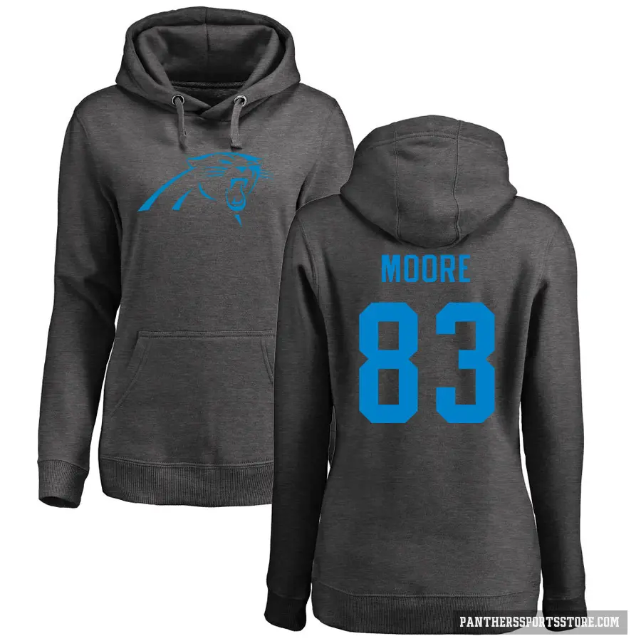 Women's ＃83 David Moore Carolina Panthers Pro Line by Branded Ash One Color Pullover Hoodie