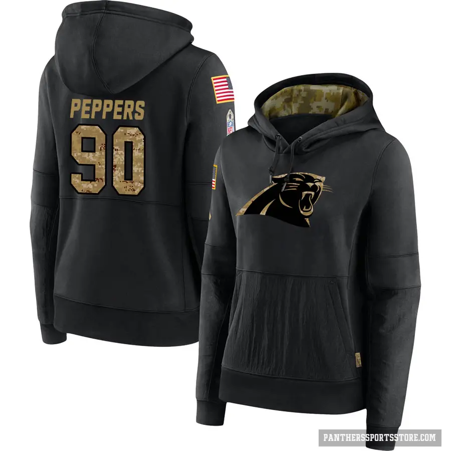 Women's ＃90 Julius Peppers Carolina Panthers Black 2020 Salute to Service Sideline Performance Pullover Hoodie