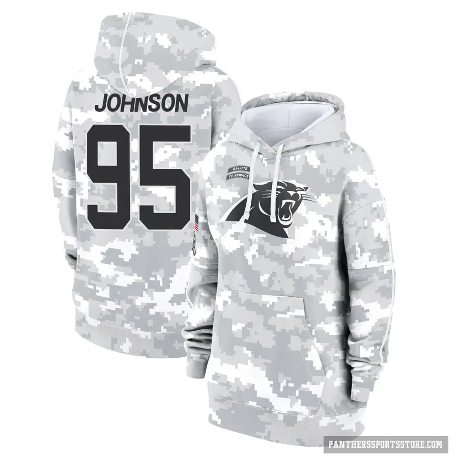 Women's ＃95 Charles Johnson Carolina Panthers Arctic Camo 2024 Salute to Service Club Fleece Pullover Hoodie
