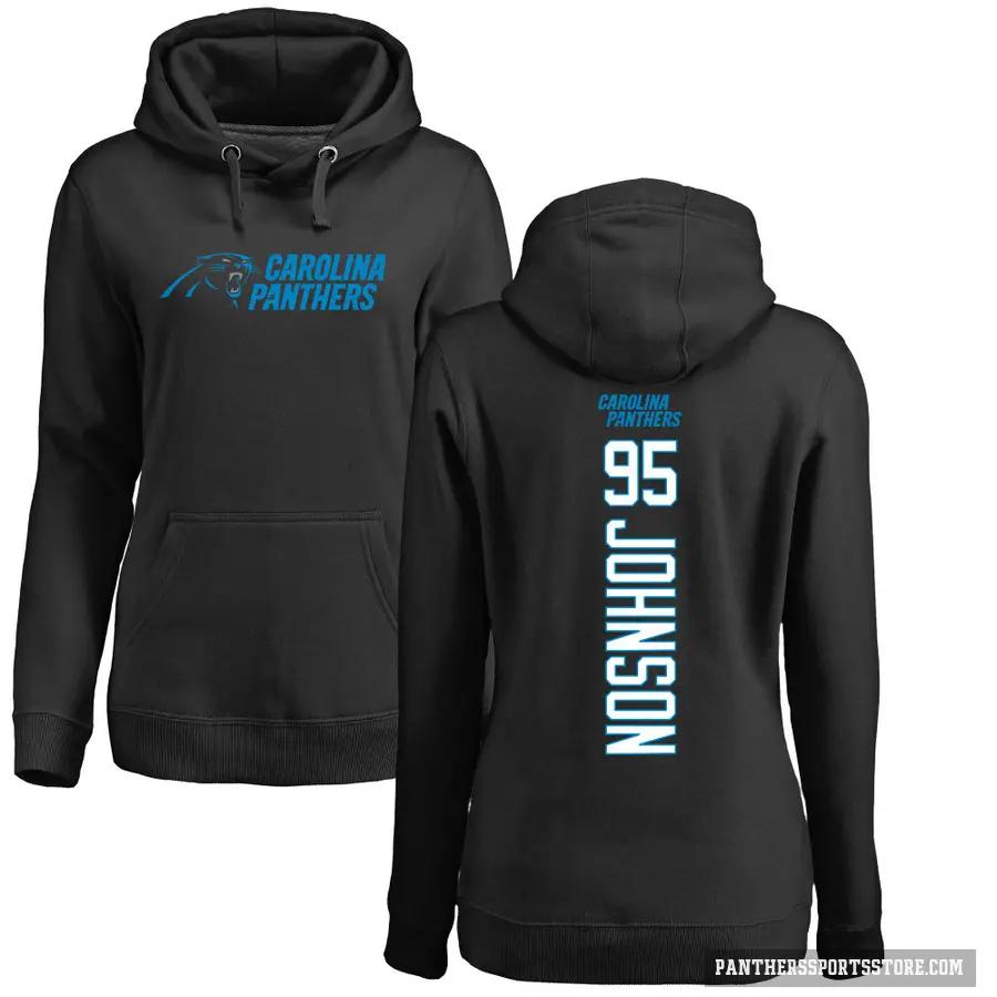 Women's ＃95 Charles Johnson Carolina Panthers Black Pro Line Backer Pullover Hoodie