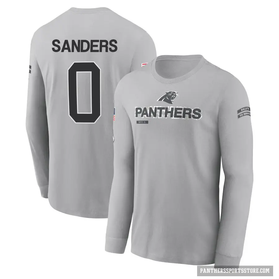 Youth ＃0 Ja'Tavion Sanders Carolina Panthers Gray 2024 Salute to Service Long Sleeve T-Shirt
