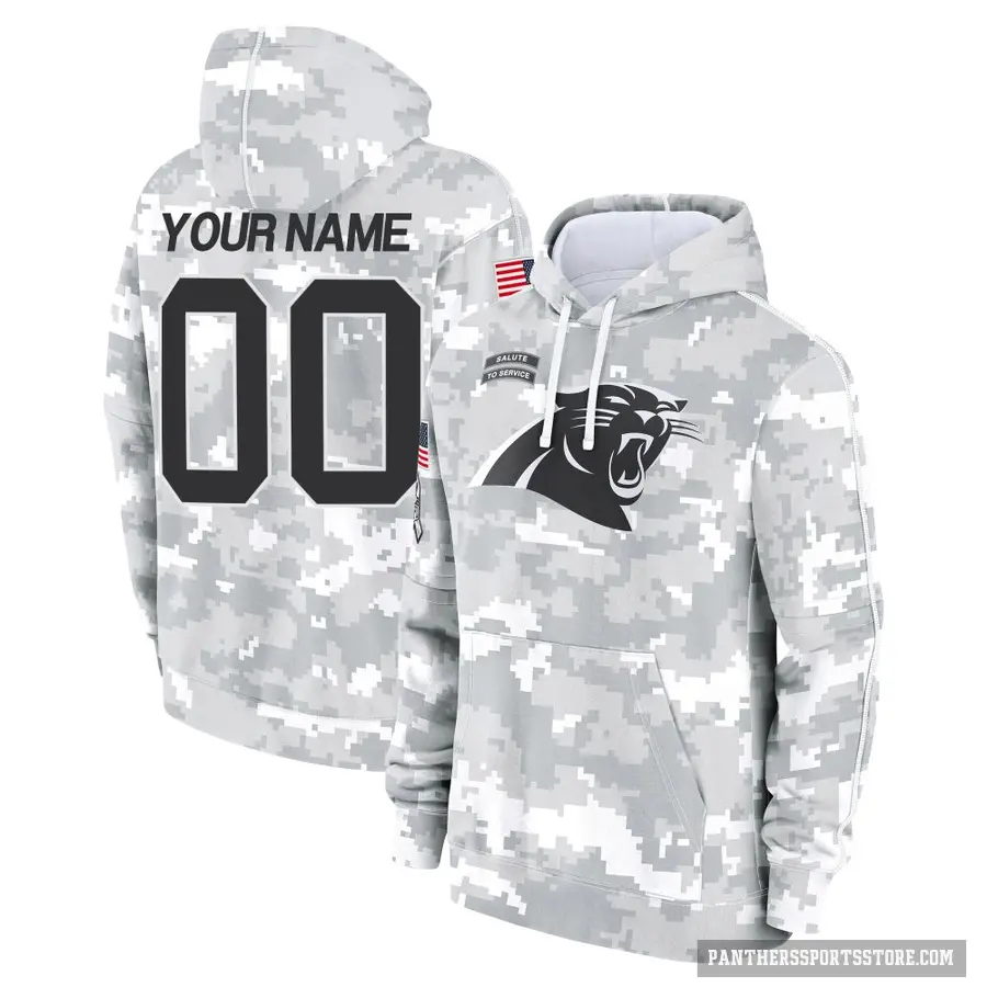 Youth ＃00 Custom Carolina Panthers Arctic Camo 2024 Salute to Service Club Fleece Pullover Hoodie